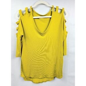 Express Cold Shoulder Cut Out Mustard Yellow Women's Shirt Sz Small